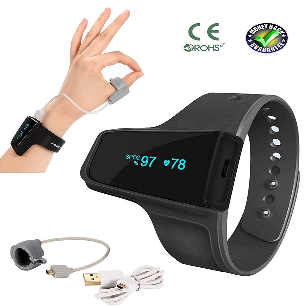 Sleep monitor wristwatch with pulse oximeter (SpO₂) and heart rate measurement
