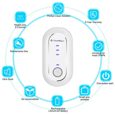 CleanFlash® CPAP/BiPAP cleaning device with UV bag
